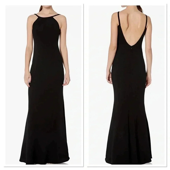 Calvin Klein Black Halter Neck Crepe Gown Size 6 - Picture 1 of 10